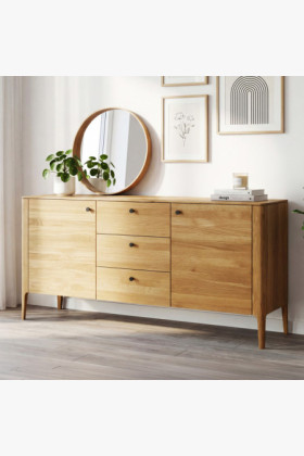 Tömör tölgyfa TV-komód lábakkal, modern Košice dizájn, természetes fa